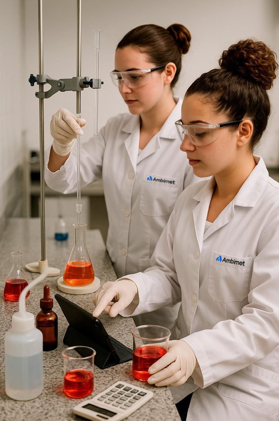 Analistas no laboratório acreditado da Ambimet